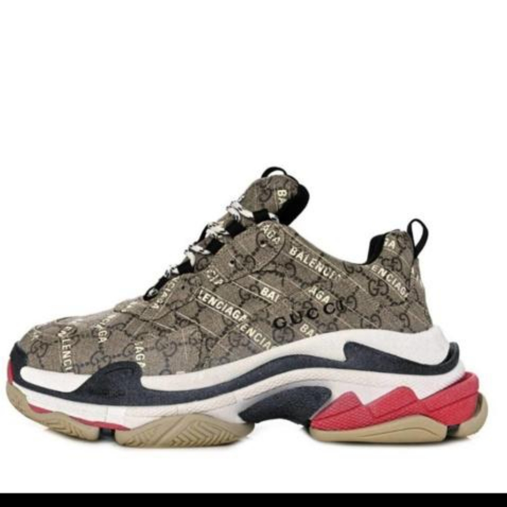 Balenciaga X Gucci GG Supreme Monogram AllOver Logo Triple S Sneakers Beige SZ4